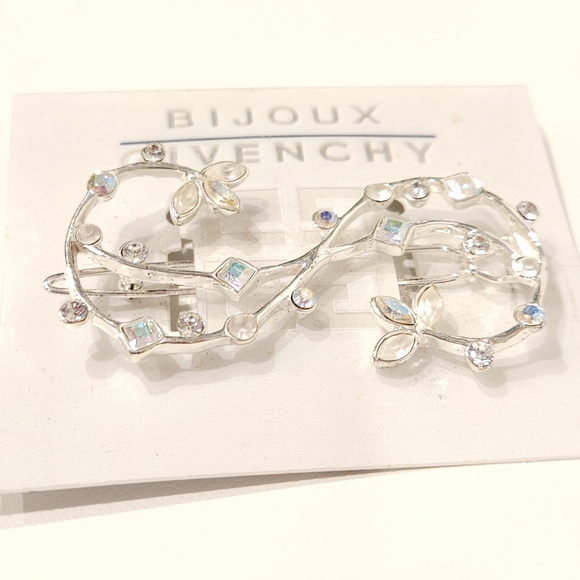 Vintage Givenchy Silver Tone Swarovski Crystal Floral Hair Barrette Clip NWT main image 5